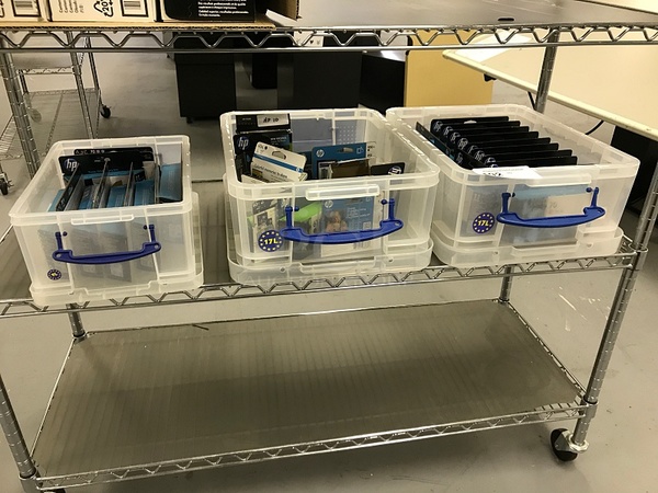 Three Totes of Assorted HP Toner Ink Cartridges - Image 1 of 5