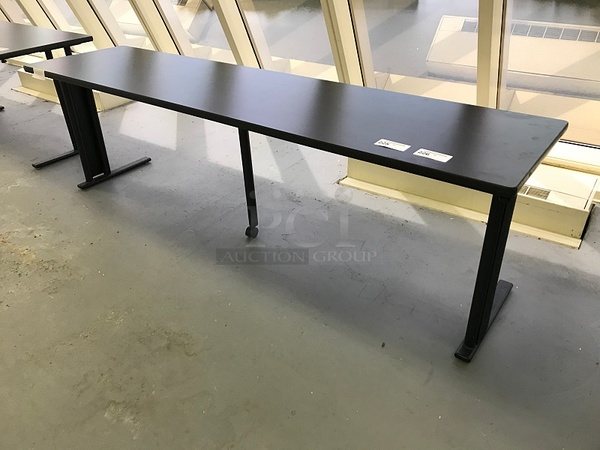 Two 8' Herman Miller Black Wooden Top w/ Metal Legs Desks - Image 1 of 1