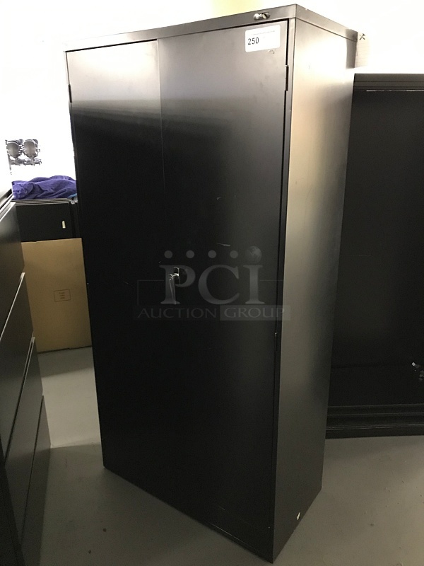 Global Black Metal Lockable Storage Cabinet w/ Four Shelves