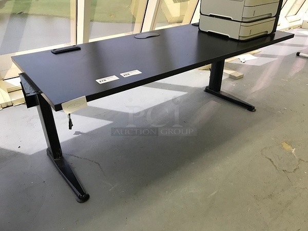 Black Wooden Desks w/ Cable Management System on Metal Legs (2x bid)