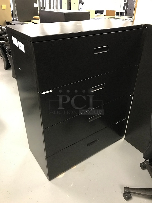 Four Drawer Black Metal lateral Filing Cabinets (2x bid)