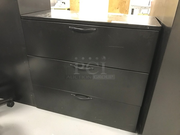 Three Drawer Black Metal Lateral Filing Cabinet
