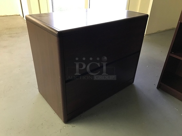 VERY NICE! HON Executive Wooden Office Furniture, Desk, Two Drawer Filing Cabinet & Book Shelf - Image 2 of 3