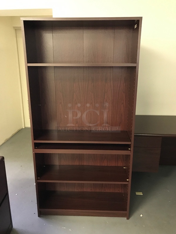 VERY NICE! HON Executive Wooden Office Furniture, Desk, Two Drawer Filing Cabinet & Book Shelf - Image 3 of 3