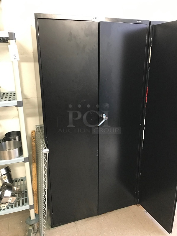 Black Metal Lockable Storage Cabinet w/ Shelves