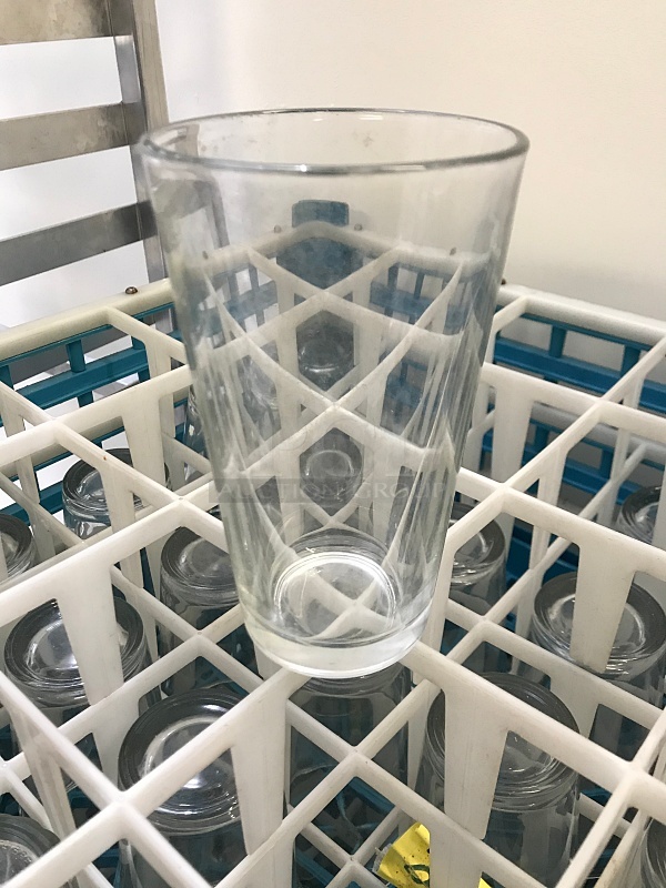 Four Dish Racks of Pint Glasses on Dolly
