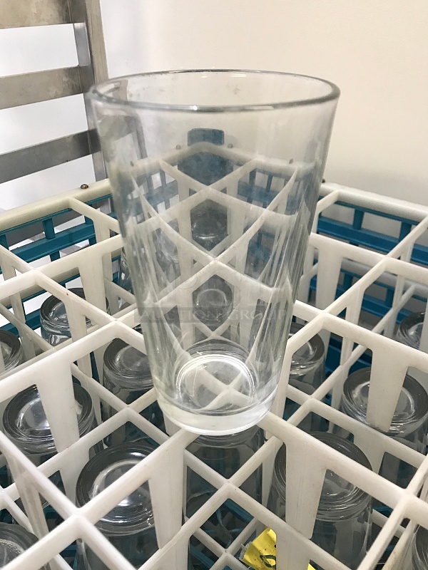 Four Dish Racks of Pint Glasses on Dolly - Image 1 of 2