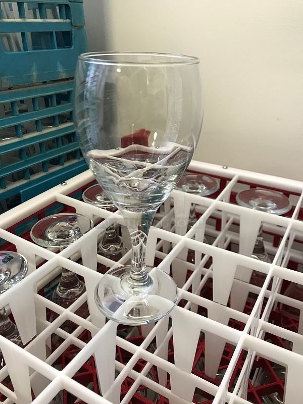 Three Dish Racks of Water Glasses on Dolly - Image 1 of 2