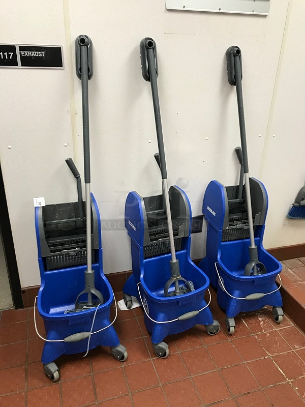 Three Ecolab Mops & Buckets