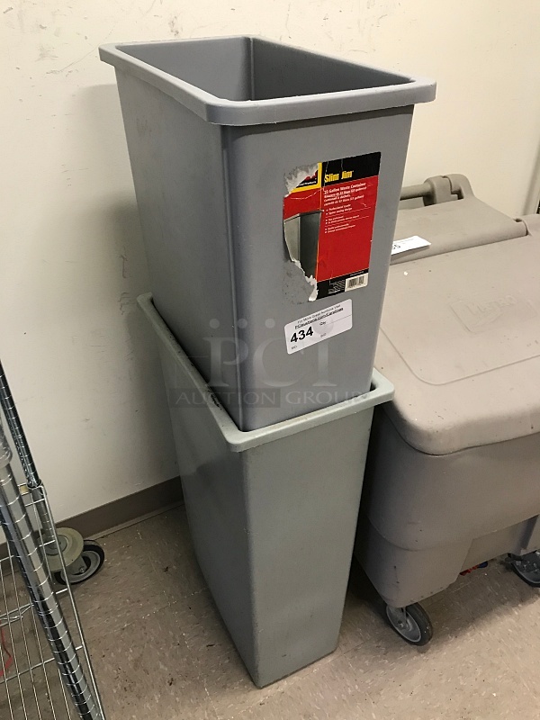 Two Rubbermaid Slim Jim Trash Cans