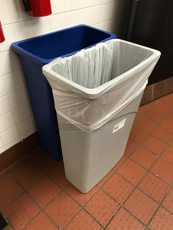 Two Rubbermaid Slim Jim Trash Cans