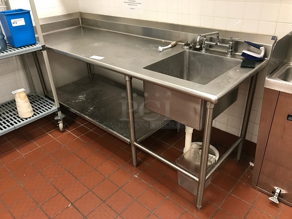 Single Compartment Stainless Steel Sink w/ Left Drainboard / Work Top