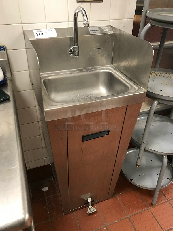 Advance Tabco Stainless Steel Pedestal Hand Sink w/ Foot Controls w/ Tork Pull Hand Towel Dispenser & Ecolab Automatic Hand Soap Dispenser  - Image 2 of 4