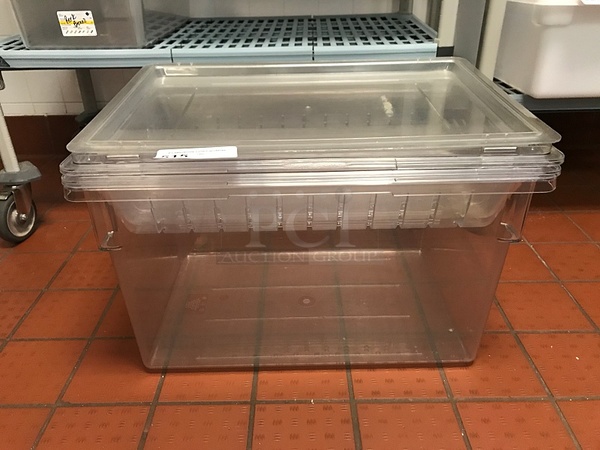Clear Plastic Ingredient Bins w/ Lids & Strainer - Image 1 of 1