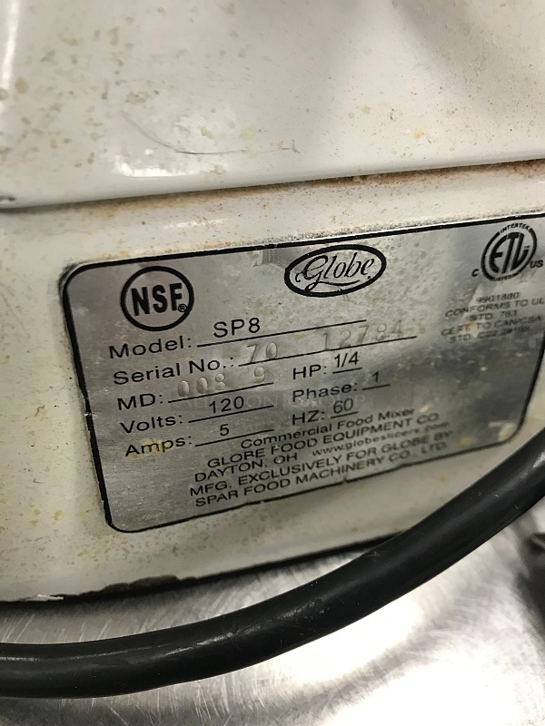 Globe SP8 8 Qt Vertical Countertop Mixer, 3 Speeds & Digital Timer, 120v 1ph, Tested & Working! (See Video) - Image 4 of 4