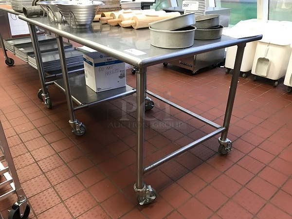 Stainless Steel Work Table w/ Under Shelf on Casters