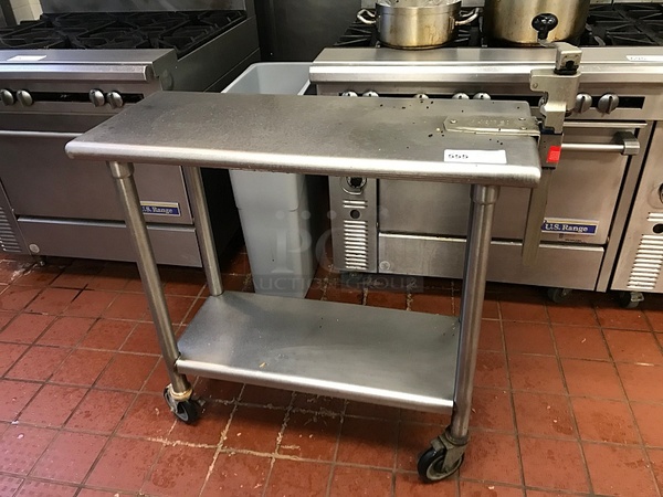 Stainless Steel Work Table w/ Under Shelf & Can Opener on Casters