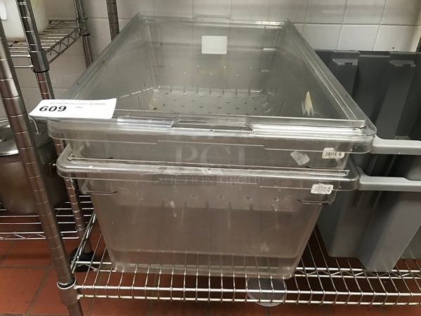 Two Clear Plastic Ingredient Bins w/ Drain Pan