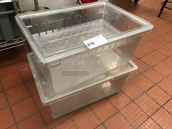 Two Clear Plastic Ingredient Bins w/ Drain Pan