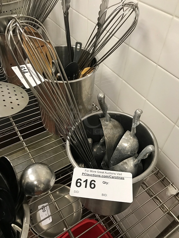Ice Scoops & Whisk in Round Stainless Steel Insert Pan - Image 1 of 1