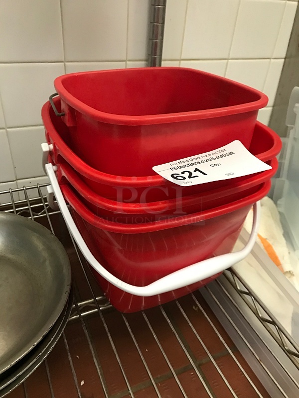 Four Red Sanitizer Buckets - Image 1 of 1