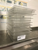Six Half Size 4" Clear Plastic Insert Pans w/ Lids