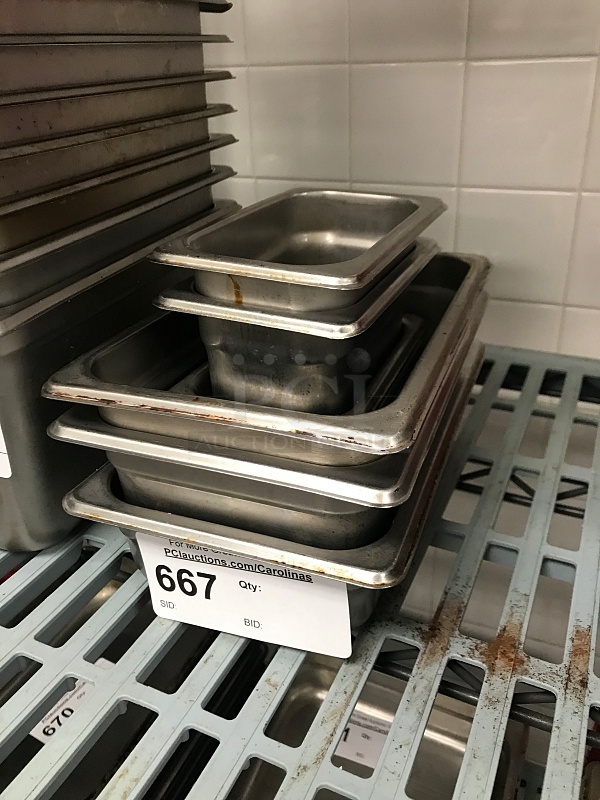Six 1/3 & 1/9 Stainless Steel Insert Pans