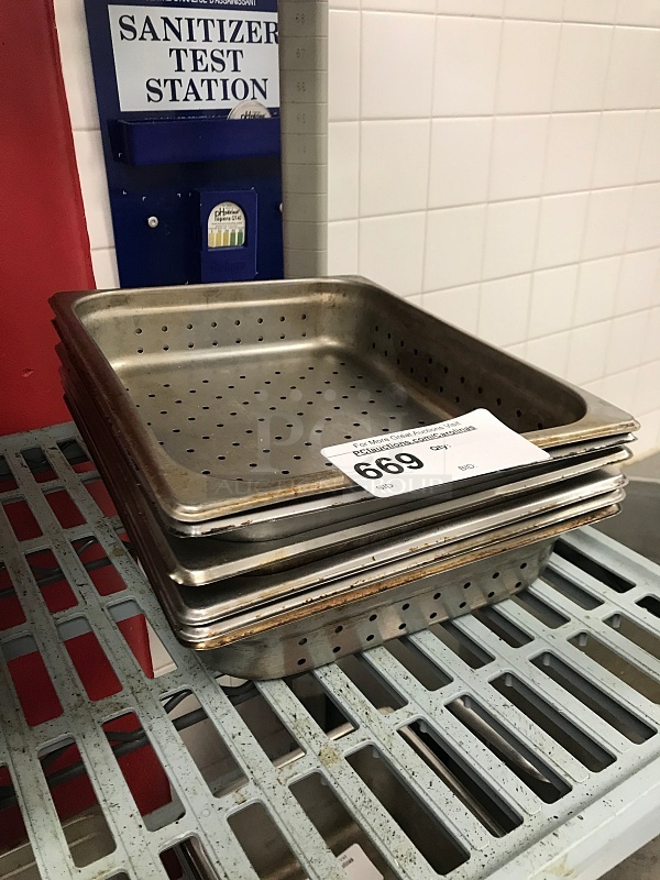 Six 1/2 3" Perforated Stainless Steel Insert Pans - Image 1 of 1