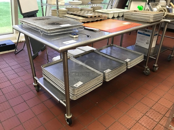 Stainless Steel Work Table w/ Undershelf on Casters
