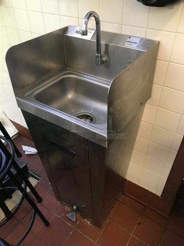 Advance Tabco Stainless Steel Pedestal Hand Sink w/ Foot Controls w/ Tork Pull Hand Towel Dispenser & Ecolab Automatic Hand Soap Dispenser - Image 2 of 4