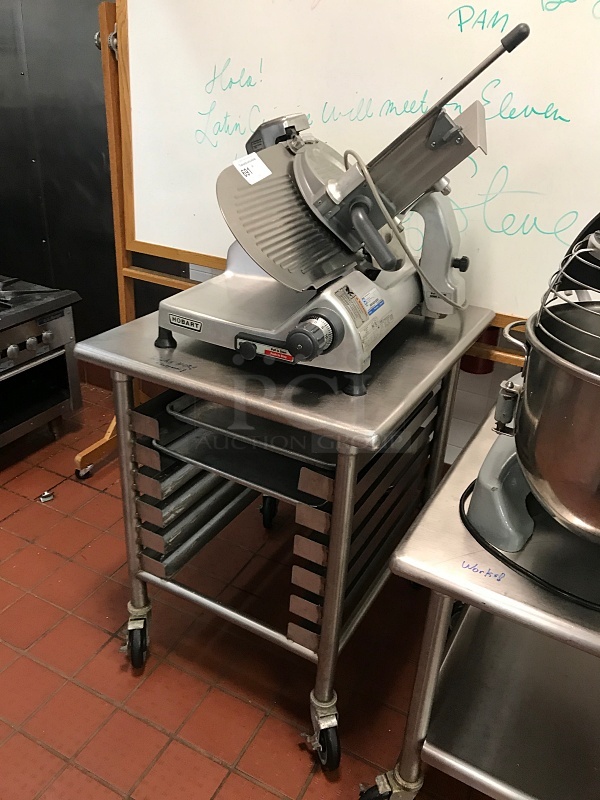 Hobart 2812 Manual Meat & Cheese Slicer on Stainless Steel Equipment Stand, 115v 1ph, Tested & Working! (See Video)