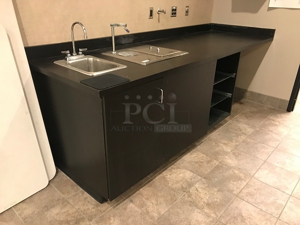 Black Wooden Counter w/ Hand Sink & Drop In Ice Well