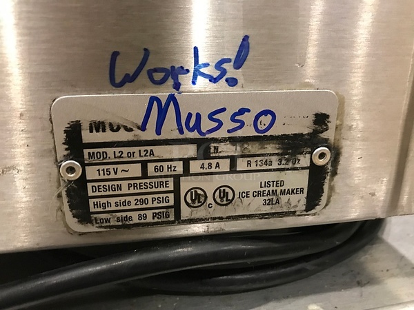 Musso L2 Ice Cream Machine, 115v 1ph, Tested & Working! - Image 4 of 4