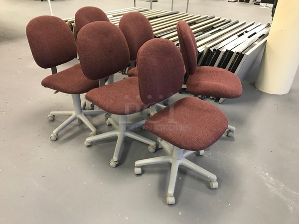 Six Padded Fabric Office Task Chairs on Casters