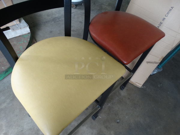 2 Black Metal Bar Height Chairs w/ Yellow and Red Seat Cushions. 17x17x44. 2 Times Your Bid! - Image 6 of 6