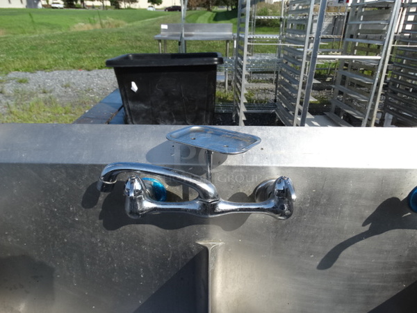 Stainless Steel Commercial 3 Bay Sink w/ Dual Drainboards, Faucets and Handles. 96x28x72. Bays 18x24x11. Drainboards 19x24x2 - Image 8 of 10