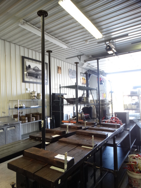 Wood Pattern Wall Mount Bar Height Table on 2 Metal Legs. 72x14.5x45
 - Image 1 of 5