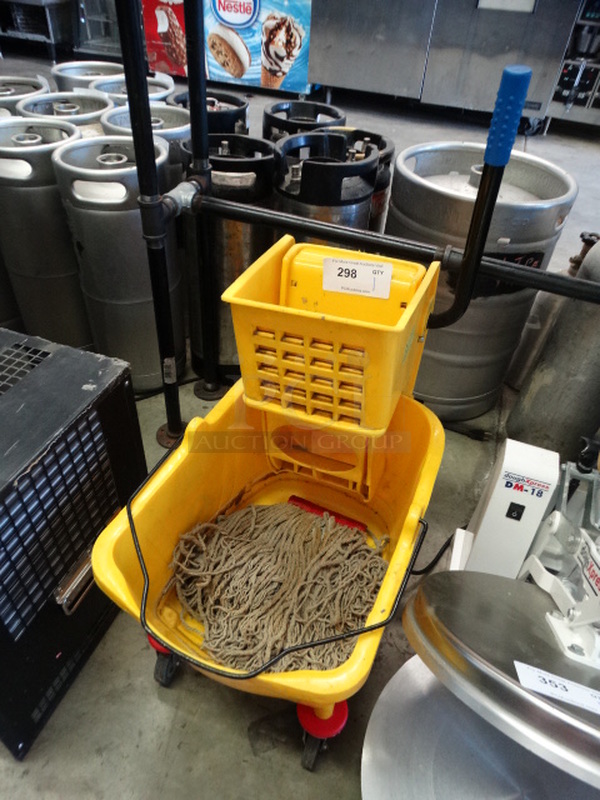 Yellow Poly Mop Bucket w/ Wringing Attachment on Casters. 15x24x31
 - Image 2 of 4