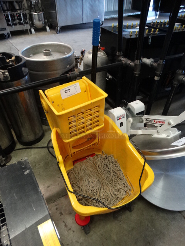 Yellow Poly Mop Bucket w/ Wringing Attachment on Casters. 15x24x31
 - Image 3 of 4