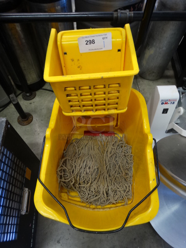 Yellow Poly Mop Bucket w/ Wringing Attachment on Casters. 15x24x31
 - Image 4 of 4