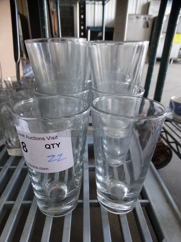 22 Beverage Glasses. 3.5x3.5x6. 22 Times Your Bid!
