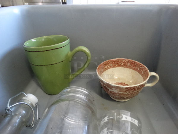 7 Various Glasses/Mugs in Gray Poly Bus Bin. 7 Times Your Bid!
 - Image 2 of 5