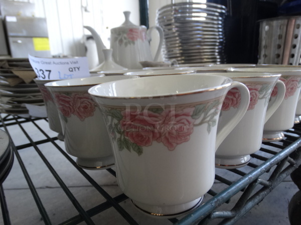 ALL ONE MONEY! Lot of COMPLETE Tea Set; 12 Teacups, 12 Saucers, Pitcher, Cream Pitcher and Sugar Container! Includes 4.5x3.5x3.5, 6x6x1
 - Image 2 of 7