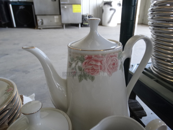 ALL ONE MONEY! Lot of COMPLETE Tea Set; 12 Teacups, 12 Saucers, Pitcher, Cream Pitcher and Sugar Container! Includes 4.5x3.5x3.5, 6x6x1
 - Image 5 of 7