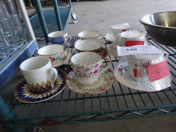 9 Sets of Various Patterned Teacups on Saucers. 9 Times Your Bid!
