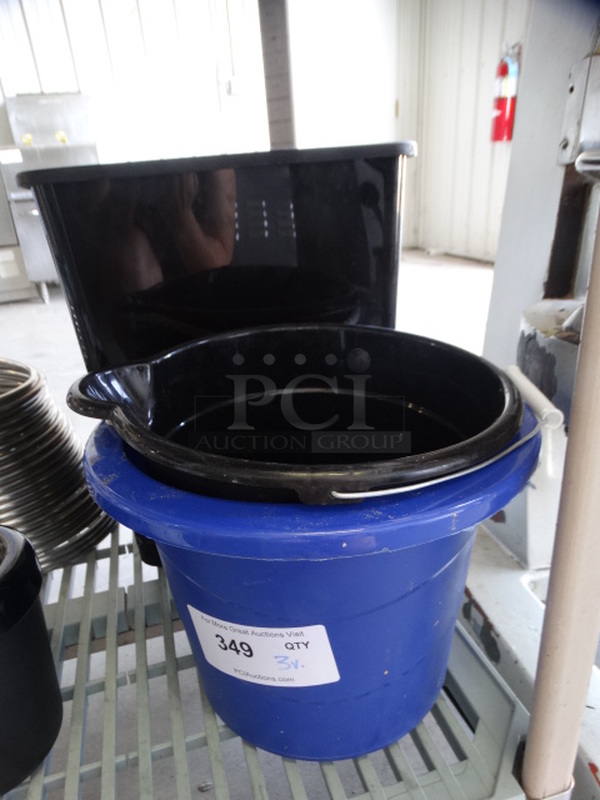 3 Various Poly Items; Trash Can and 2 Buckets. Includes 14x11x16. 3 Times Your Bid!
