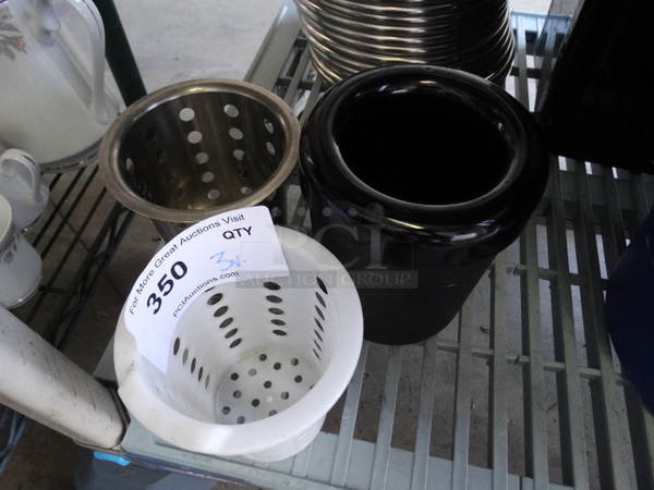 3 Various Holders; Metal Silverware, Poly White Silverware and Black Open Top. Includes 5x5x6.5. 3 Times Your Bid!
 - Image 2 of 3
