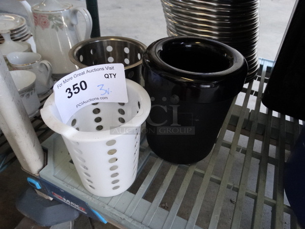 3 Various Holders; Metal Silverware, Poly White Silverware and Black Open Top. Includes 5x5x6.5. 3 Times Your Bid!
 - Image 3 of 3