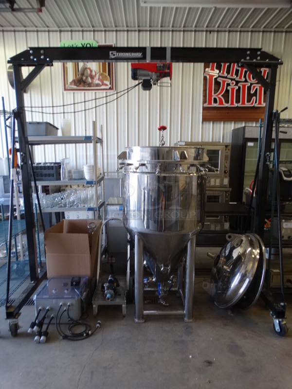 ASTOUNDING! Brewha Equipment Company All In One Microbrewery System Includes Stainless Steel Commercial Jacket Conical Fermenter, Winch and Power Control Box! 99x48x104