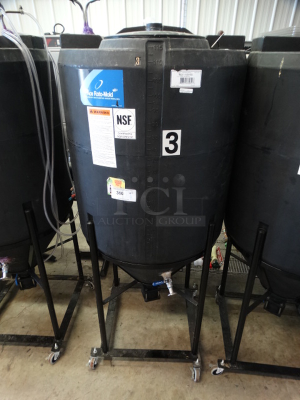 Den Hartog Industries Ace Roto-Mold Black Poly 115 Gallon Vertical Storage Tank on Commercial Casters. 30x30x73
